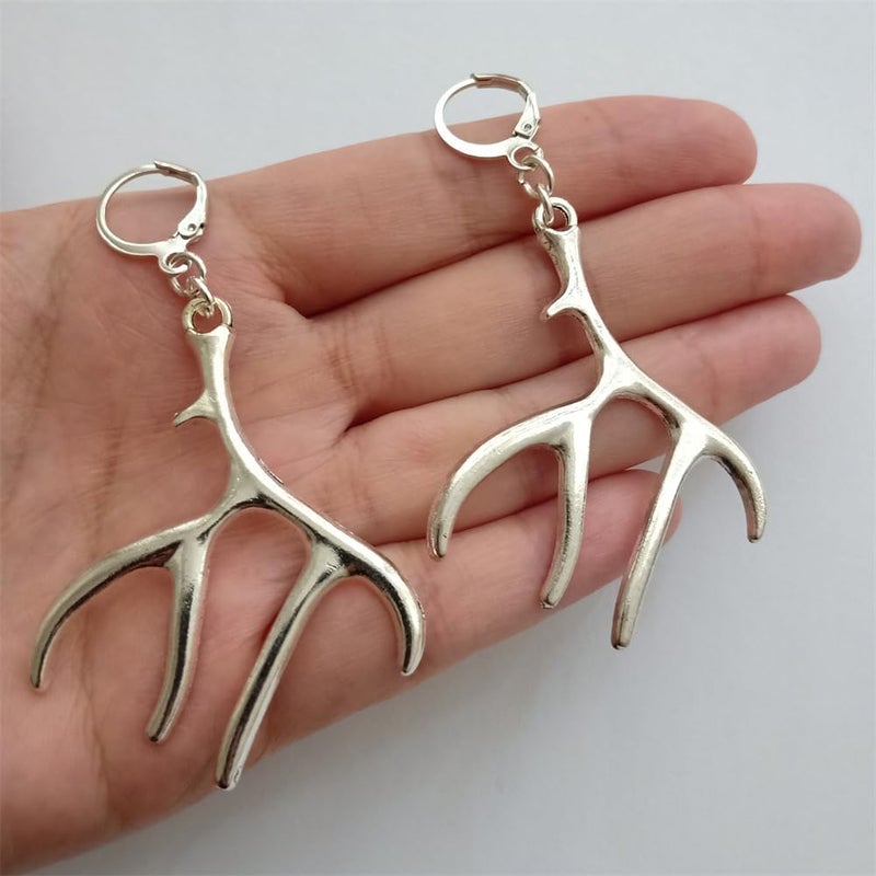 Handmade Antlers Charm Leverback Earrings for Men Women, Deer Pendant Dangle Earrings, Cosplay Dress up Accessories for Her - Image 4